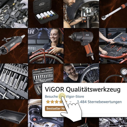 VIGOR V2257 Impact Wrench Socket Set | 1/2 inch drive, 15 - 22 mm socket size, with plastic sleeve | gentle tire mounting on aluminum wheels