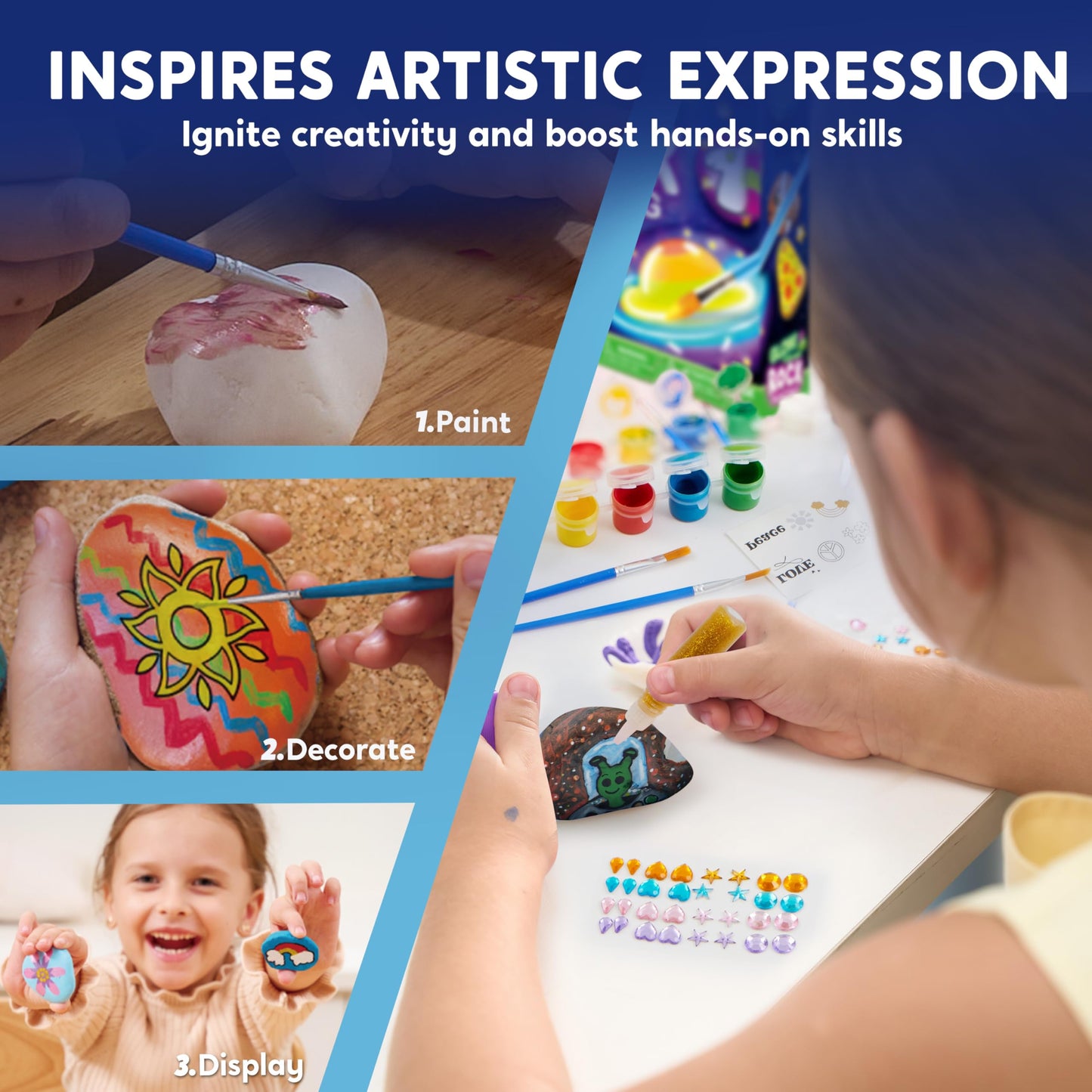 JOYIN Stone Painting Kit Craft set for kids aged 6-12, Creative rock painting, Stone painting set for kids, Crafting gift for girls ages 6-12, Glow in the dark, Halloween gift