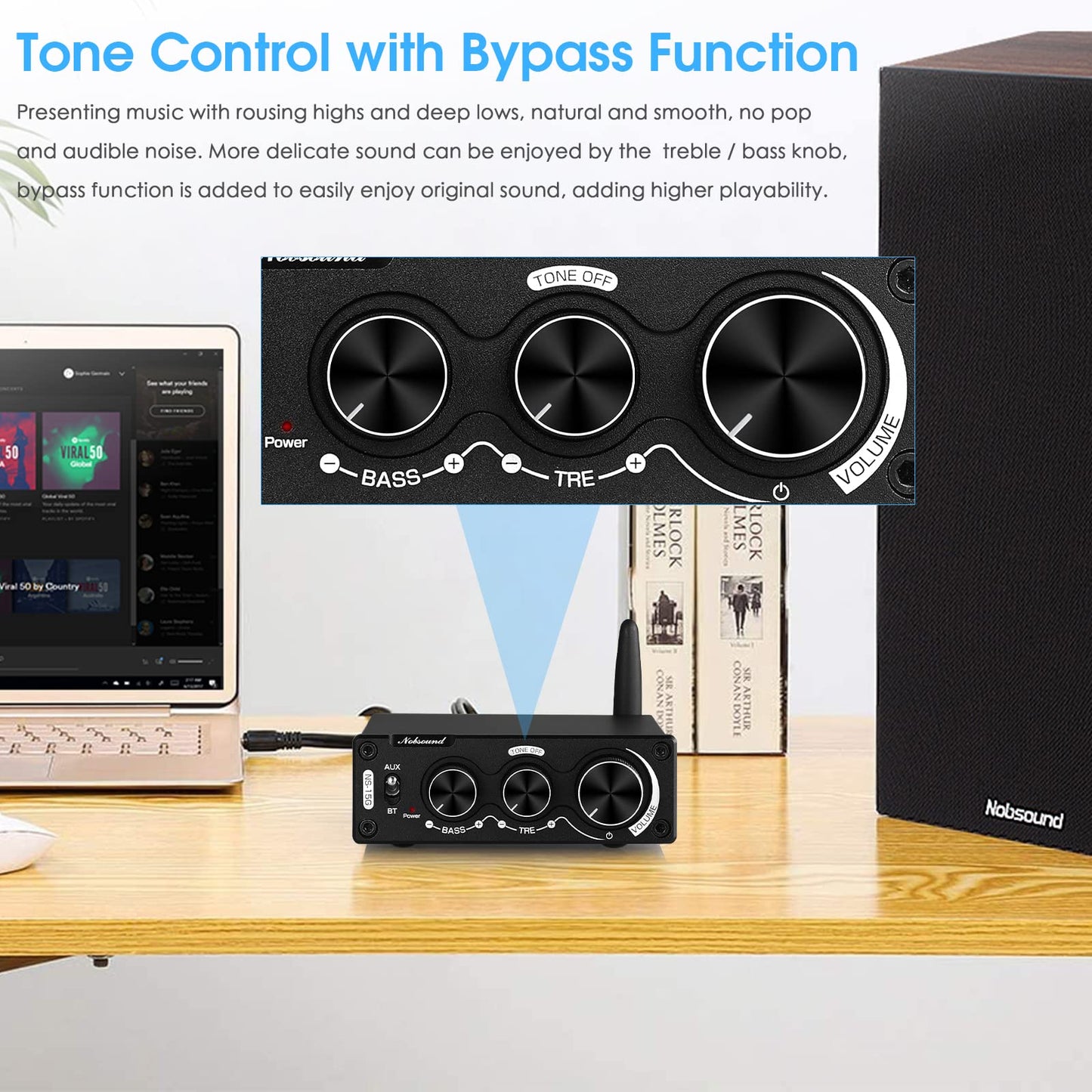 Nobsound 200W Mini Bluetooth Digital Amplifier HiFi Stereo Amp with Bass and Treble Control for Home Speakers