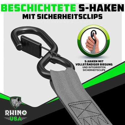 Rhino USA Self-Retracting Ratchet Straps (4-Pack) - 1" x 10' (1,200 lbs Breaking Strength) - Heavy Duty Automatic Ratchet Straps for Trucks, Trailers, Motorcycle, Bike & More - Gray
