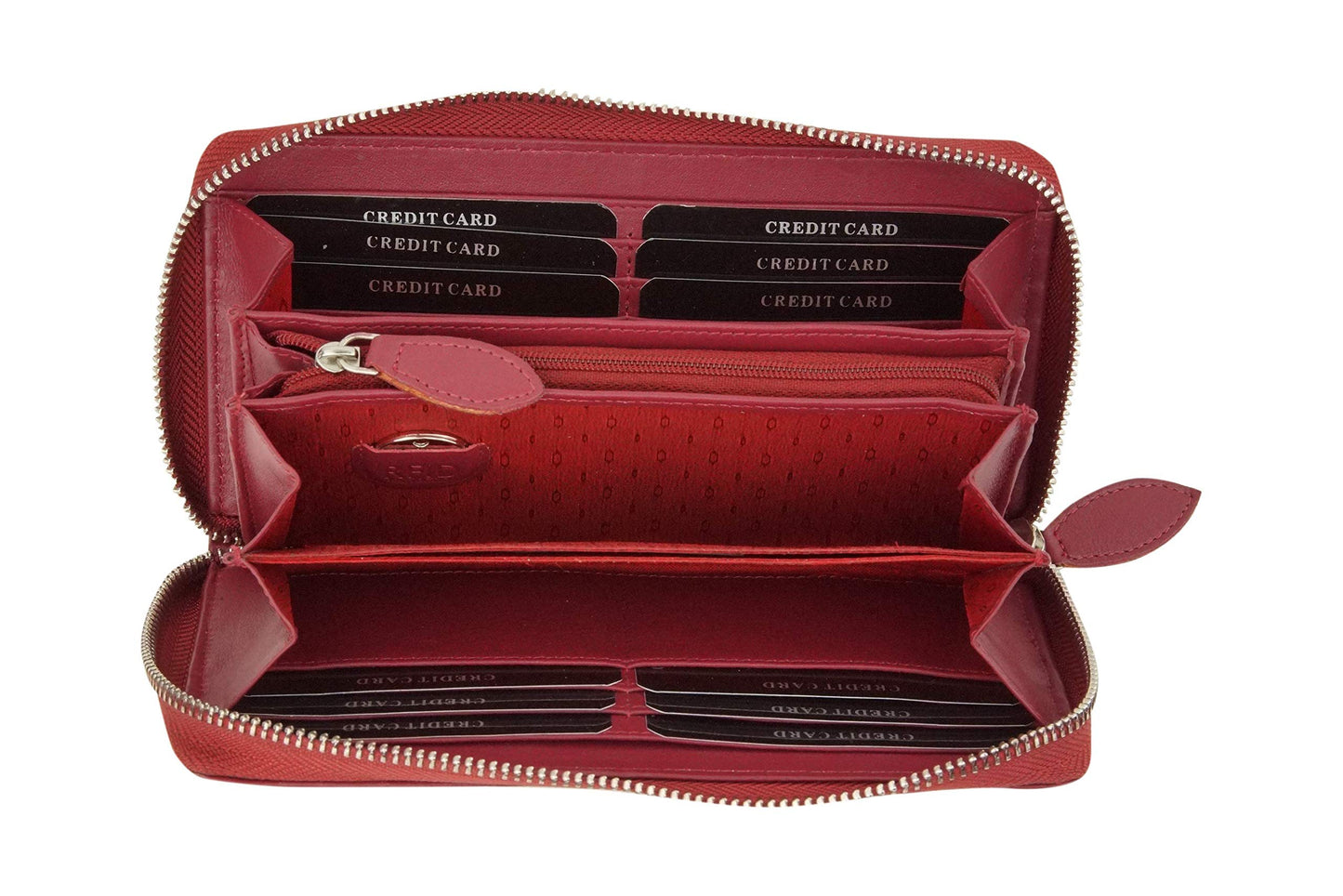 Large full leather women's wallet with RFID protection, zip all around, women's long wallet, purse wallet in genuine leather by LEAS, red 19.5x9.5x2cm (WxHxD)