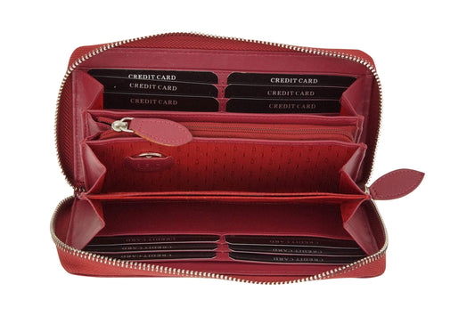 Large full leather women's wallet with RFID protection, zip all around, women's long wallet, purse wallet in genuine leather by LEAS, red 19.5x9.5x2cm (WxHxD)