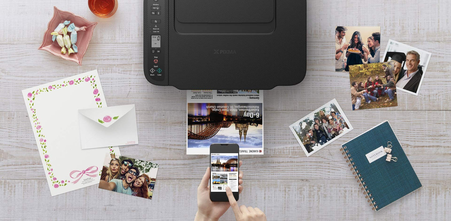 Canon PIXMA TS3452 multifunction device A4 (scanner, copier, printer, 4800 x 1200 DPI, LCD, WiFi, USB, Apple AirPrint, PIXMA Cloud Link, duplex printing), black white.