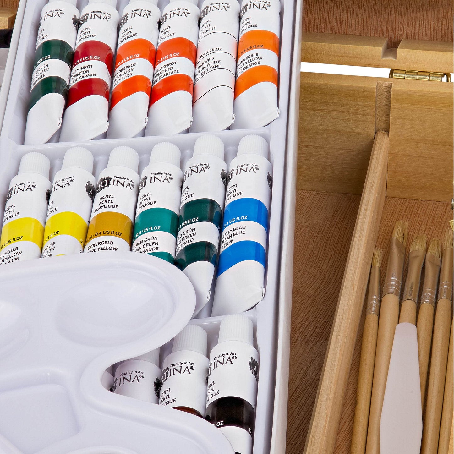 Artina 28 piece painting set Florence in a painting case - Acrylic paint set with portable easel - 18x 12ml acrylic paint, canvases, brushes & more - Premium wooden easel painting set for beginners & hobby artists.