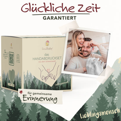SOULBABY® 3D Handprint Set for couples with gift packaging I Plaster casting kit with extra large bucket I 100% Black Forest Made I Premium plaster hand casting couple with video instructions