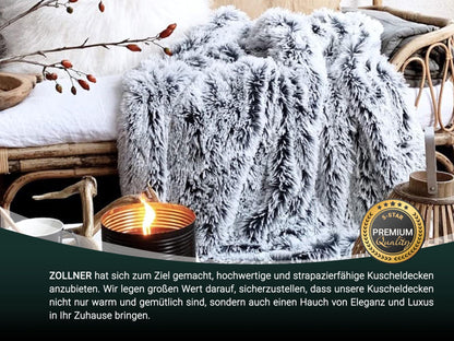 ZOLLNER cuddly blanket in 220x240 cm - cozy and warm throw blanket - washable up to 30°C - white faux fur on grey fleece - hotel quality - Oeko Tex® certified.