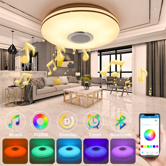 MILFECH 36W LED Ceiling Light Dimmable with Bluetooth Speaker, Remote Control and APP Control, LED Ceiling Lamp with RGB Color Changing, Music for Bedroom Kids Room Living Room