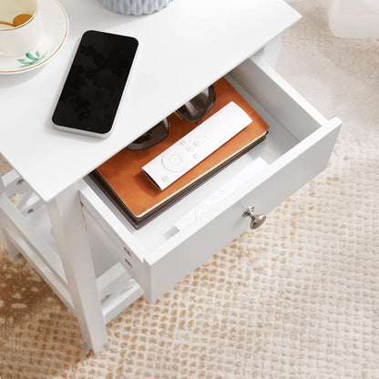 Yaheetech Set of 2 Nightstands Bedside Table with Basket & 1 Drawer Country Style Side Table Telephone Table Coffee Table for Living Room/Bedroom 40×30×60 cm, White