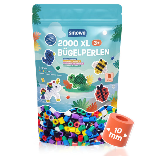 Smowo® Large 10mm Ironing Beads 2000 Pieces for Children 3 Years and Up - 7 Vibrant Colors XL Peg Beads - Creative Bead Set