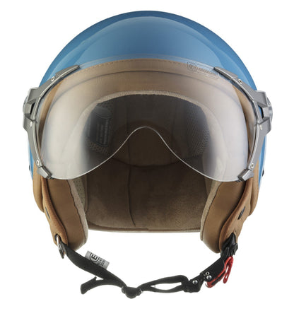SOXON® SP-325 Mono "Crystal Blue" · Jet helmet · Motorcycle helmet Scooter helmet Scooter moped helmet Chopper Retro Vespa Vintage Pilot Biker · ECE 22.05 visor Quick release bag XS (53-54cm)