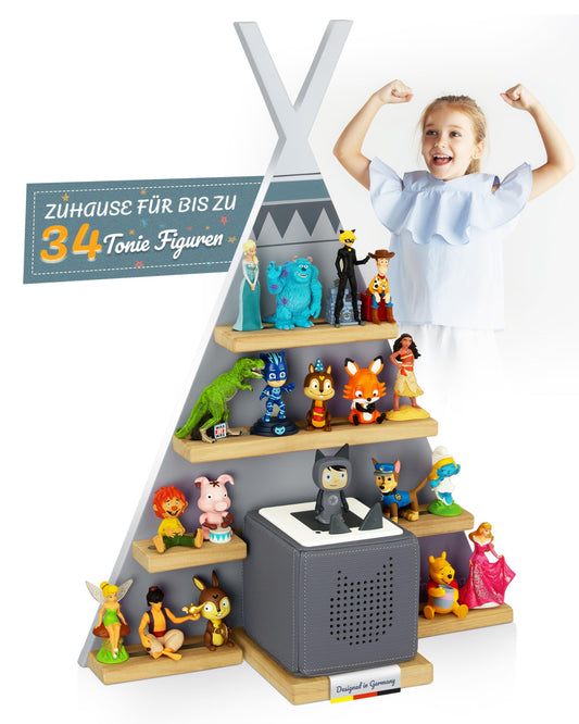 Mahona Tonie Shelf - compatible with Toniebox & Tonie figures storage - space for up to 34 figures - Toniebox shelf for girls & boys - wall shelf for kids' room - accessory for Toniebox Starter Set.