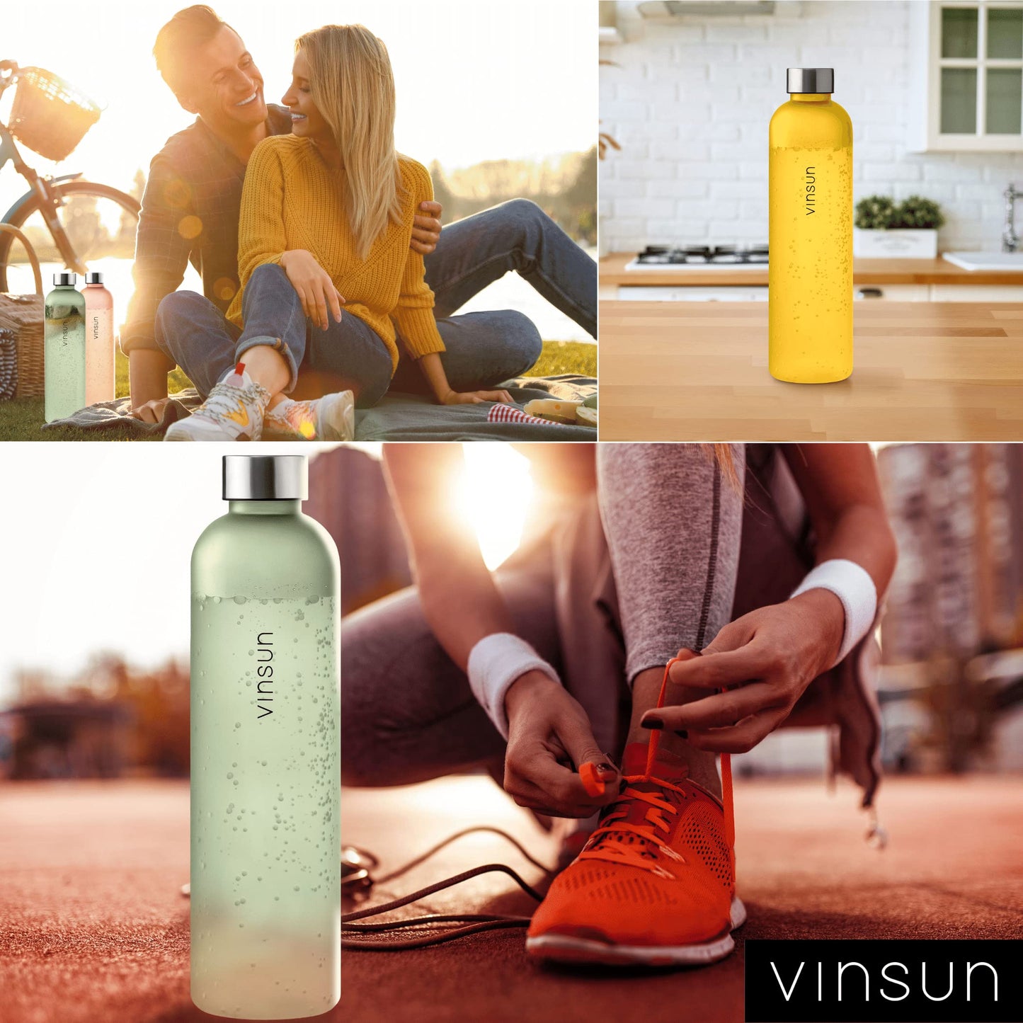 VINSUN 1l blue reusable sustainable bottle, suitable for carbonation, BPA-free, Tritan - sports bottle for outdoor, school, university, bike, office, gym.