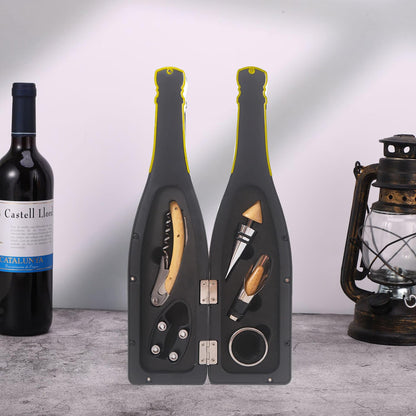 ZBPASL Wine Bottle Shaped Corkscrew Set, Wine Opener, Wine Sommelier Sets with Bottle Opener, Wine Stoppers, Wine Accessories Gift Set (Black 01)