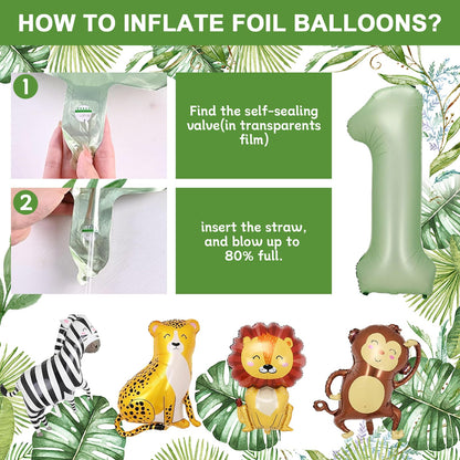 Decoration 1st Birthday Boy Girl, Birthday decor 1 year, Green 1st Birthday, Jungle Birthday decor 1 year for children's birthday decor 1 year with Safari balloons 1st Birthday for Deco 1