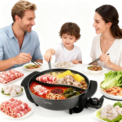 Food Party Electric Hot Pot 6L Electric Cooker 220V 1200W Double-Sided Electric Wok with Lid Chinese Hot Pot Fondue