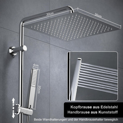 Görbach rain shower shower set shower system with shelf, chrome shower rod set shower column set made of stainless steel without shower faucet (head shower 30x30cm)