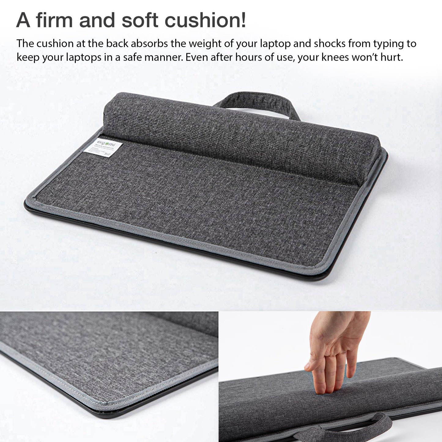 Ergonomic laptop lap cushion, home office cushion tray with pillow, laptop table for bed/couch/sofa, laptop pad for up to 15.6 inch notebook, tablet, 37 x 26.5 x 5 cm (Medium, Black)