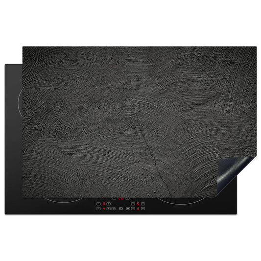 KitchenYeah© stove cover One-piece kitchen stove cover Induction hob ceramic hob stove covers Vinyl mat Rollable Concrete - Black - Gray - Solid - Industrial - 80x52 cm