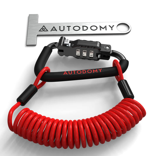 Autodomy Helmet Lock Motorcycle 150 cm Cable | Lock for Motorcycle Helmet with Combination Code | Motorcycle Helmet Lock with Security Code + Flexible Steel Cable + T Adapter