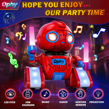 Ophy Robot Kids Toy Spider, rechargeable and projectable, RC robot with LED eyes and music, RC toy monster with gesture sensor for kids 3-8 years old, boys and girls gift, Red