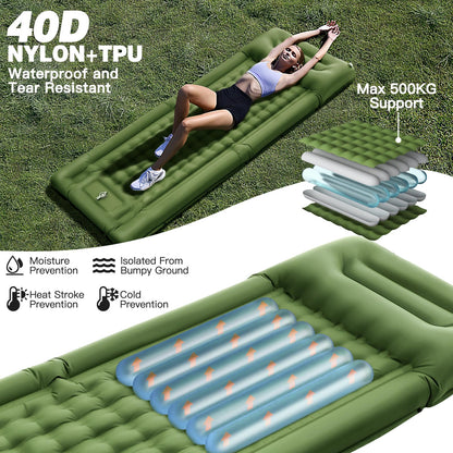 Self-inflating sleeping pad, 12CM thickened air mattress for camping with pillow and foot pump. Ultralight waterproof camping mat for hiking, beach, outdoor, and tent.
