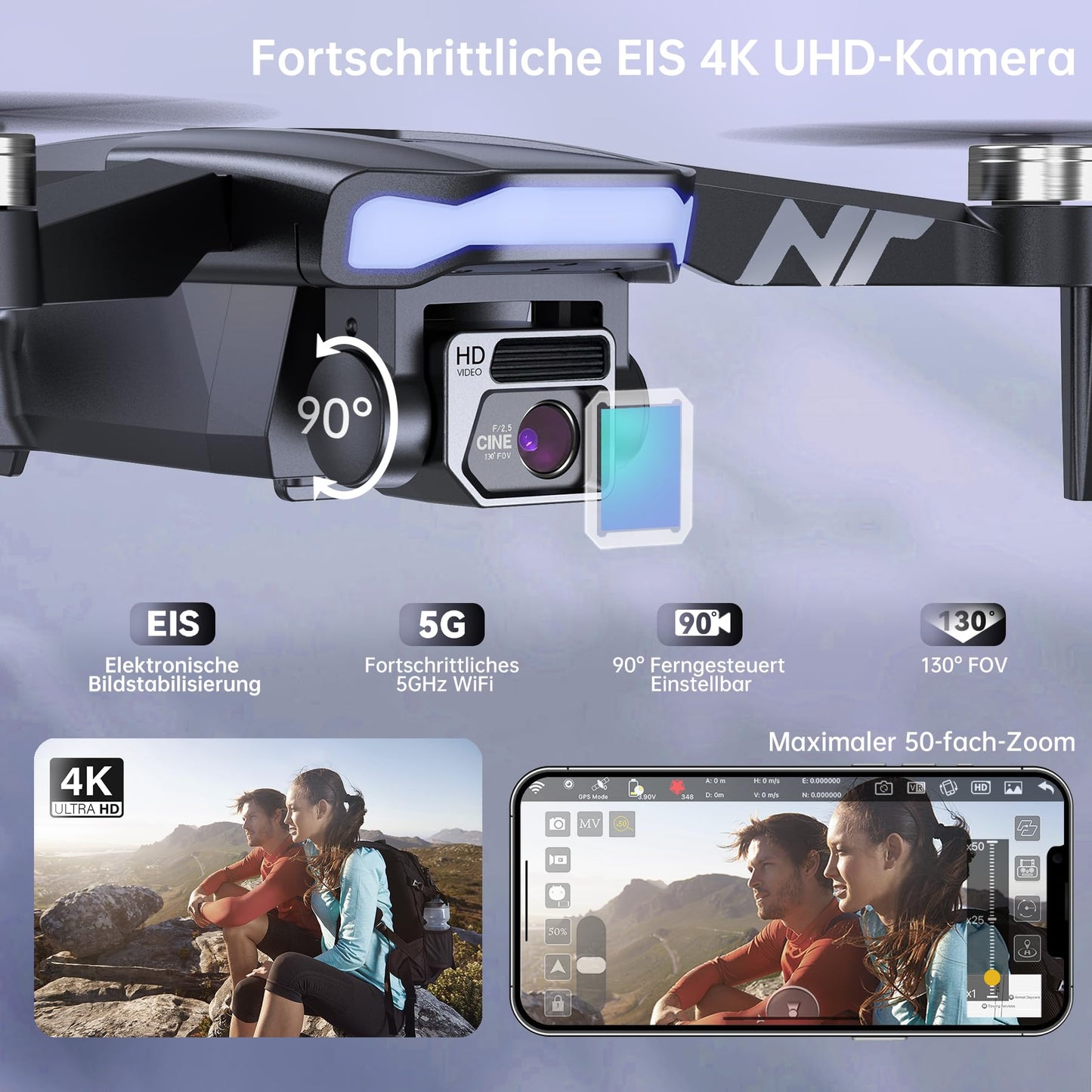 NAFYRE N11 PRO GPS Drone with Camera for Adults 4K UHD, 90min Flight Time, Long Control Range, Auto Return, Follow Me, Brushless Motor, 5G FPV RC Quadcopter for Beginners