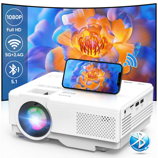 Mini projector, 5G WiFi Bluetooth projector Full HD 1080P, AKATUO 12000L portable projector with 50% zoom, home theater projector for mobile phone, compatible with smartphone/HDMI/USB/Fire TV Stick.