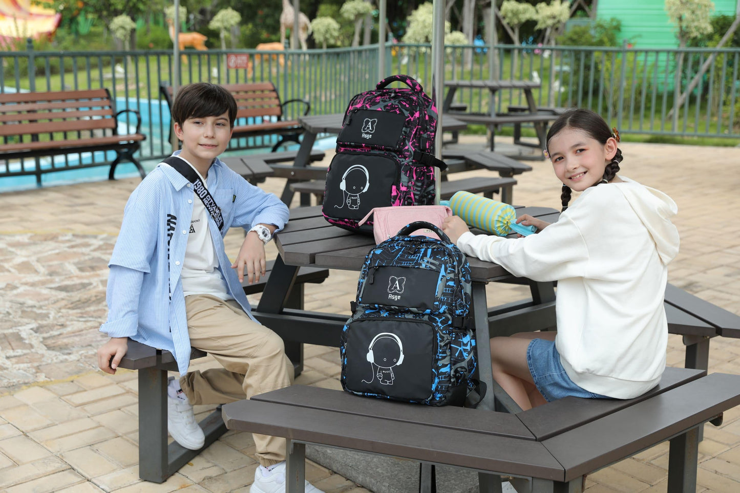 Asge school backpack for boys and girls - Waterproof backpack for teenagers, reflective, large, for school and outdoor camping, including shoulder bags set.