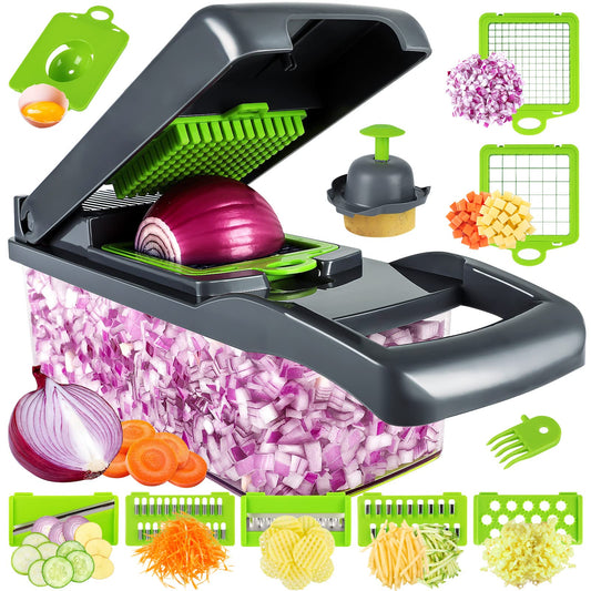iPalamila Vegetable Cutter - Dicer - Vegetable Chopper Dicer - Vegetable Slicer - Suitable for cubes, slices, 14 in 1 Multifunctional Cutter Onion Chopper Salad Cutter Mandoline, ABS