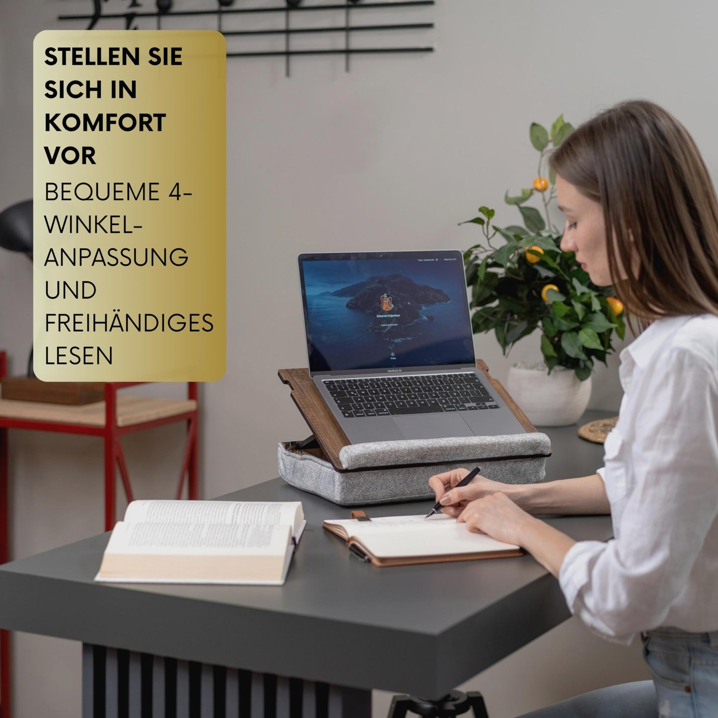 Vigo Wood Laptop Cushion - Lap tray with pillow, laptop table for sofa, Lap desk, Adjustable stand for bed, Tray (Walnut)