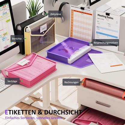 ThinkTex 5 Piece Document Wallet A4, Transparent Labels, Snap Closure, Multicolored, perfect for plastic folders, Practical A4 Folder for School and Office.