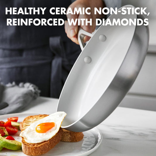 GreenPan Venice Pro Tri-Ply 26cm & 30cm Fry Pan Set, Healthy Stainless Steel Nonstick Cookware, PFAS-free, Multi-layered, Induction, Dishwasher Safe, Oven Safe, Silver