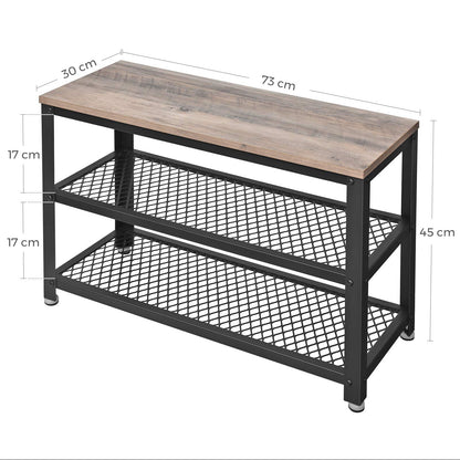 VASAGLE Shoe Bench, Storage Shelf with 2 levels, Shoe Organizer, 73 x 30 x 45 cm, for Entryway, Living Room, Steel Frame, Industrial Style, Beige and Black LBS73MB