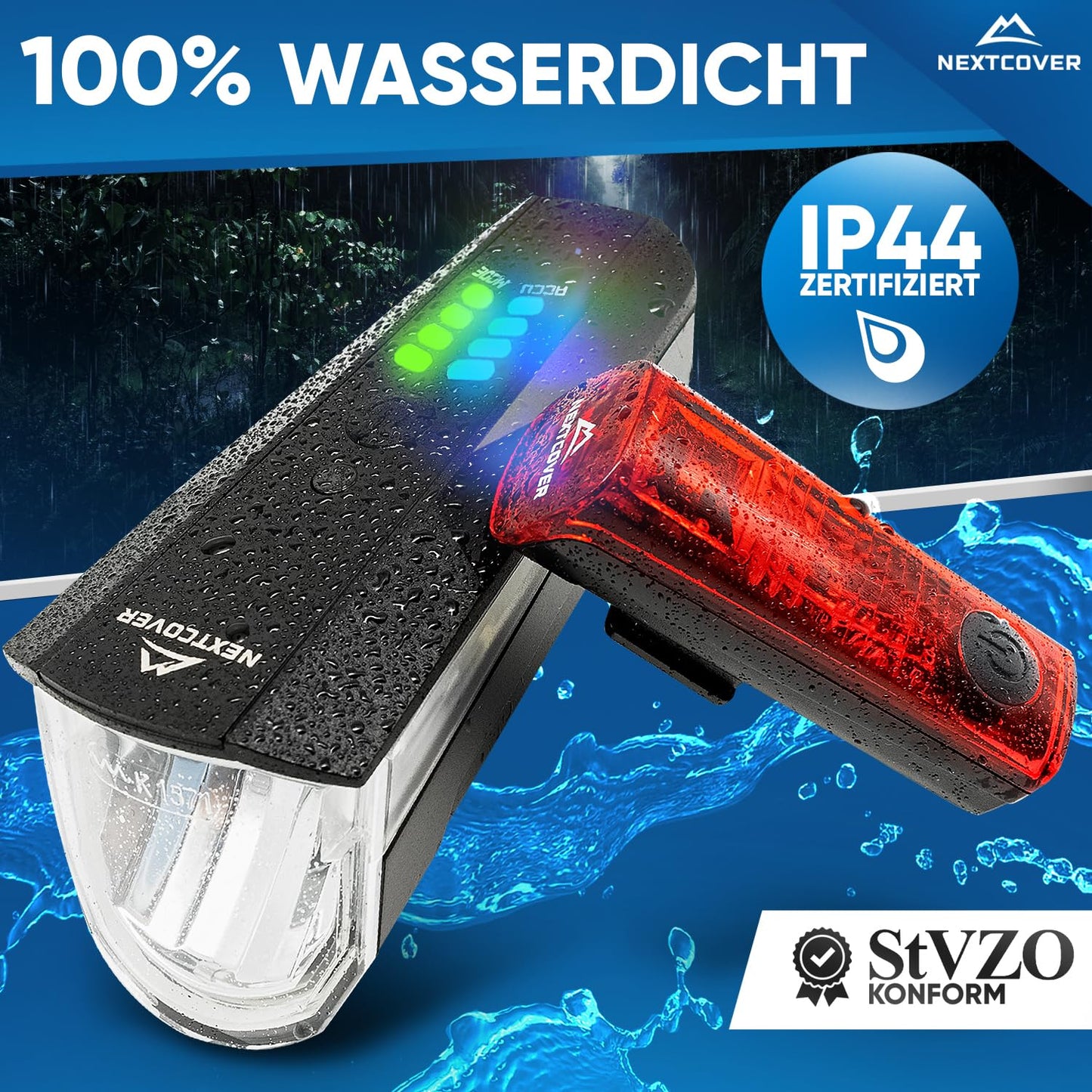 NEXTCOVER® bike light set with [LightSense] sensor & 11h battery life I USB rechargeable & waterproof I StVZO approved I LED front bike light I bike lamp & bike rear light (80 Lux Pro+)