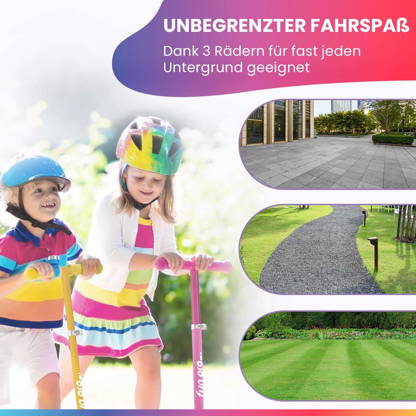 Fun Pro Two-wheeled scooter for children 6 years and up, preschool age and up to 80KG weight. The safe premium scooter for kids with LED wheels, foldable, for ages 5-9.
