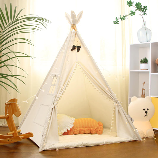 LIONHERZ® THE ORIGINAL Teepee Tent for Kids made of 100% cotton with mat, stabilizer, feather decoration & bag [Stable] Play tent in children's room | Indoor children's tent | Play cave Teepee tent (Pure White)