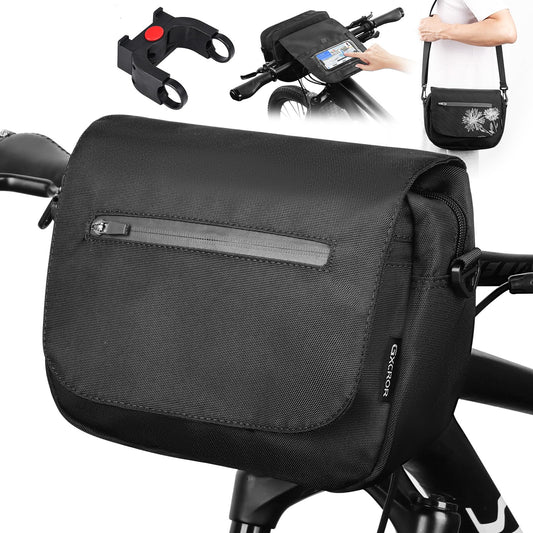 GXCROR handlebar bag for bikes 5L with adapter, phone holder, shoulder strap, quick release, water-resistant handlebar bag for urban commuters, traveling.