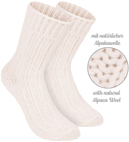 BRUBAKER 4 Pairs of Alpaca Socks with Alpaca Wool - Winter Sock Set for Women and Men - Blue Gray Beige - Size 35-38