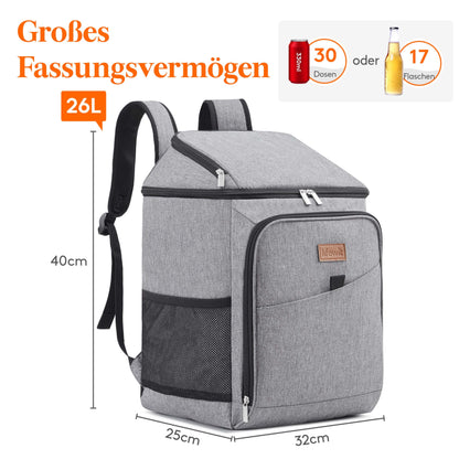 Lifewit 32L, 34 cans, insulated cooler bag, large cooler backpack, leakproof portable lunch bag, soft cooler for outdoor, picnic, beach, BBQ, camping, travel, family, gray.