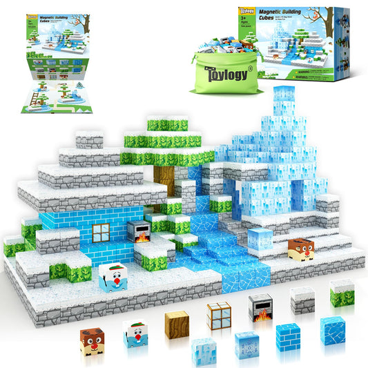 Toylogy Magnetic Building Blocks - Build Mine Magnets World Ice Edition Set, Magnetic World Kids Toy for 3 4 5 6 years Gift Girls, Magnet Game Princess Castle STEM Toy for 3+ Children
