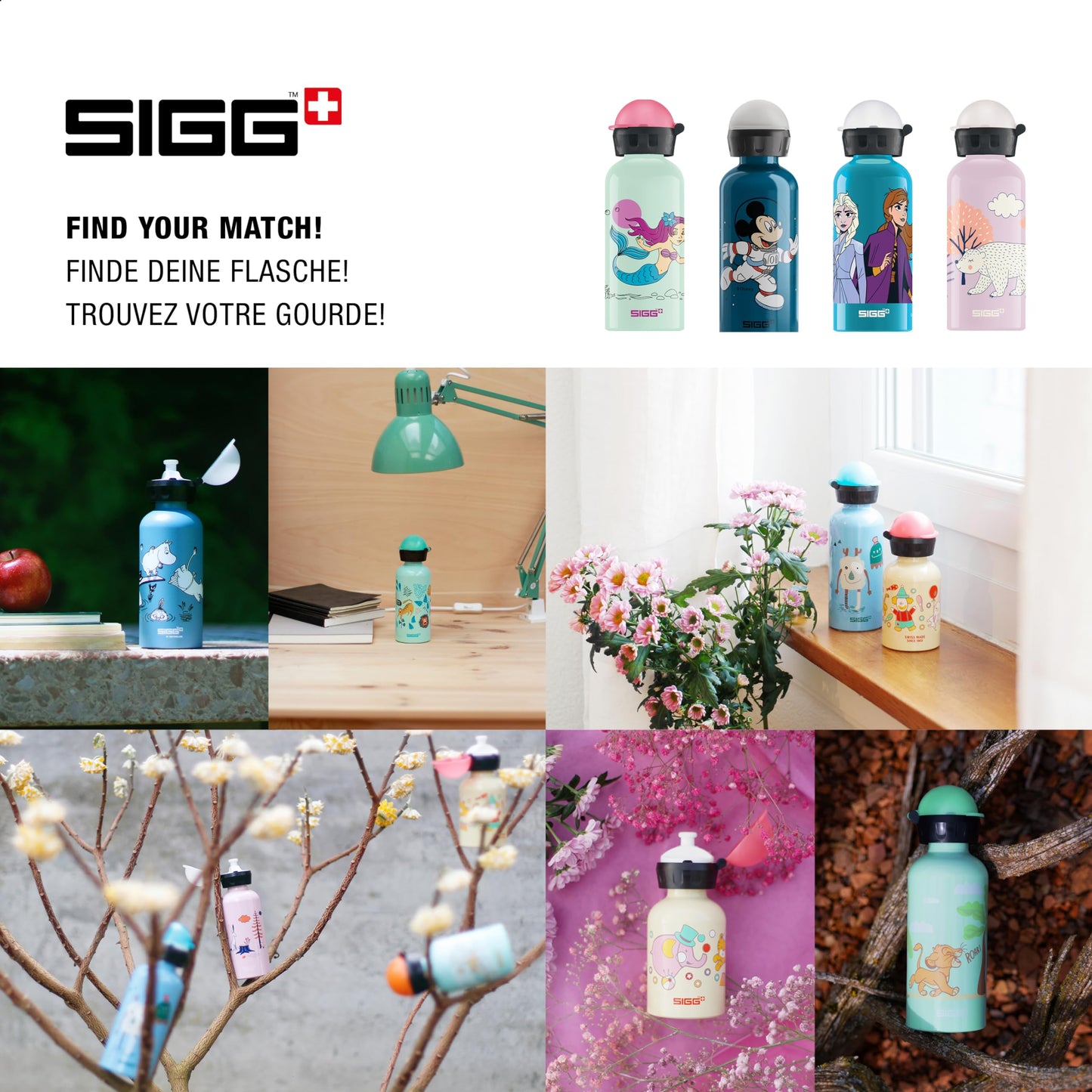 SIGG - Aluminum Kids Water Bottle - KBT Nixie - Leak-proof & Shatterproof - Lightweight - BPA-free - Climate Neutral Certified - Sports & School - White-green & Pink - 0.4L