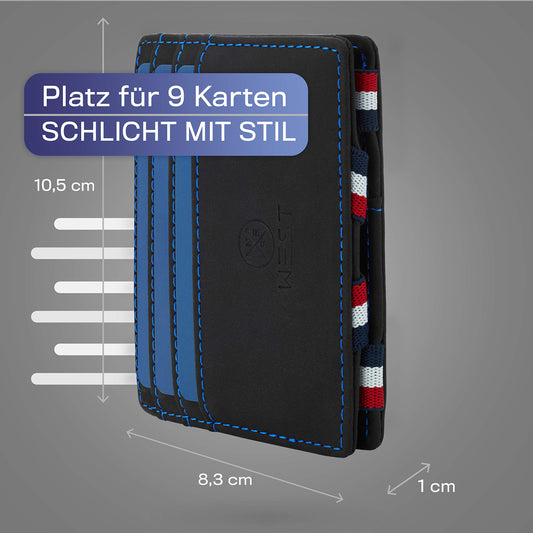 WEST® - Magic Wallet with Coin Pocket + Gift Box - Compact Wallet - Trick Wallet - Extra Strong Money Straps - Thin with RFID Protection (Navy)