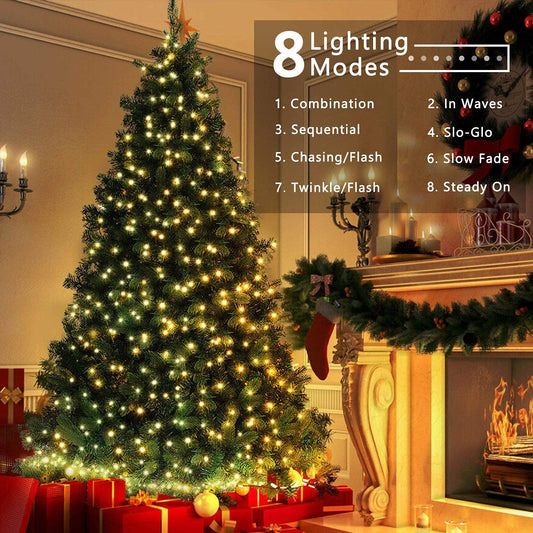 BrizLabs Christmas Tree Lights Outdoor, 100M 1000 LED Christmas String Lights Outside, 8 Modes Powered by Battery Waterproof Decorative String Lights for Indoor Room Garden Wedding Party, Warm White
