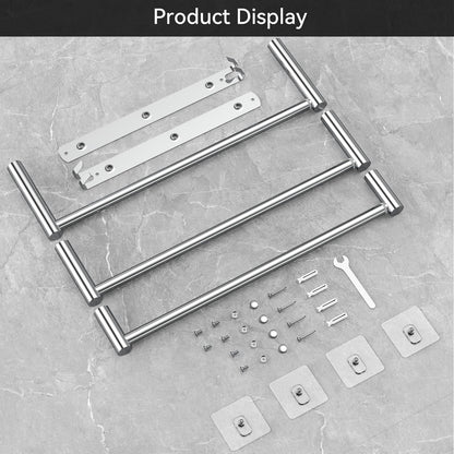 Towel rack Extendable 43-78CM without drilling Stainless steel double towel bar Bathroom Wall adhere bath towel holder wall mount (Silver 3-Bar)