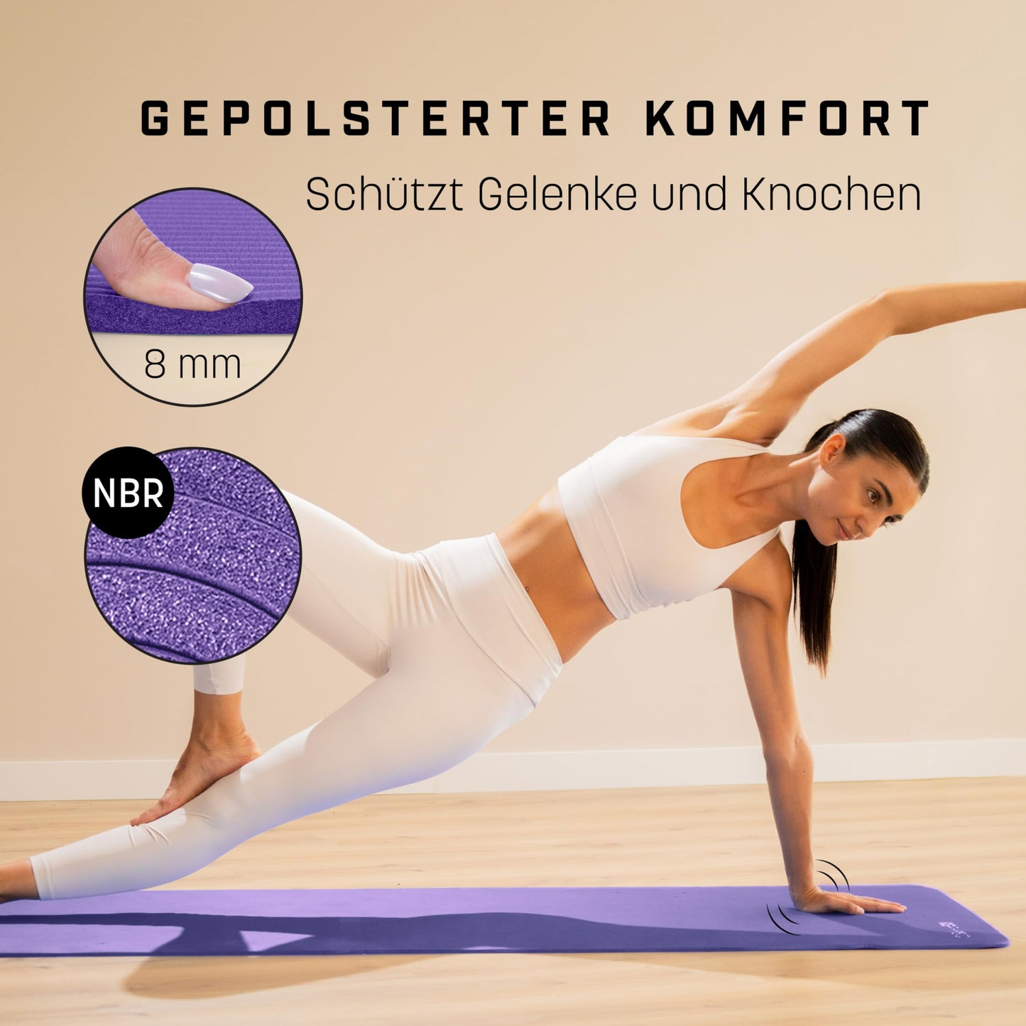KG PHYSIO Yoga Mat Non-Slip & Cushioned - Yoga Mat with Carry Strap, Fitness Mat, Thick 8mm Exercise Mat, Gymnastics Mat, Gym Mat, Pilates Mat, Fitness Mat, 183x60cm