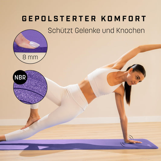 KG PHYSIO Yoga Mat Non-Slip & Cushioned - Yoga Mat with Carry Strap, Fitness Mat, Thick 8mm Exercise Mat, Gymnastics Mat, Gym Mat, Pilates Mat, Fitness Mat, 183x60cm