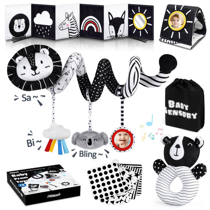 Joyreal Stroller Toy - Black White Toy Fabric Book, Contrast Book Baby, Contrast Cards Baby, Sensory Contrast Toy, Newborn