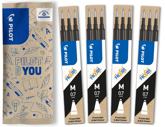 PILOT FriXion Refill 0.7 - 12 pack - Color Black - Refillable FriXion ink cartridges with erasable ink - Compatible with FriXion Ball & FriXion Clicker 0.7 - Medium point - Gel ink rollerball refills