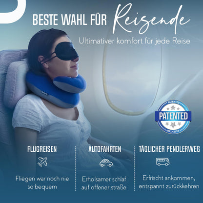 BCOZZY Travel Neck Pillow, Provides Dual Support for Head, Neck, and Chin in Any Sleeping Position on Flights, in the Car, and at Home, Comfortable Airplane Travel Pillow, Size Large, Blue