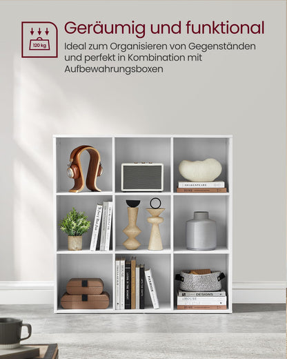 VASAGLE Bookcase, Bookshelf, with 9 Compartments, Office Shelf, Cube Shelf, Storage Shelf, for Living Room, Bedroom, Office, Kids' Room, White LBC177W01